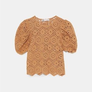 Zara Women Crochet Knit Top Clay Ref 2142/117 NWT SMALL